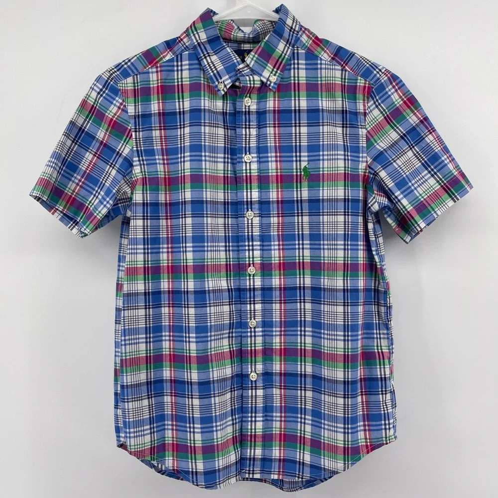 Ralph Lauren M (10-12) Plaid Shirt Short Sleeve‎ Button Down Casual Top Kids